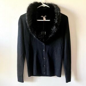 Banana Republic Black Cardigan with Faux Fur Collar NWT